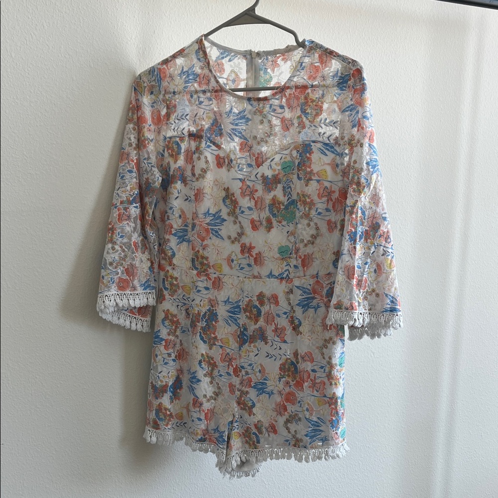 Entro Floral Lace Romper with Crochet Trim